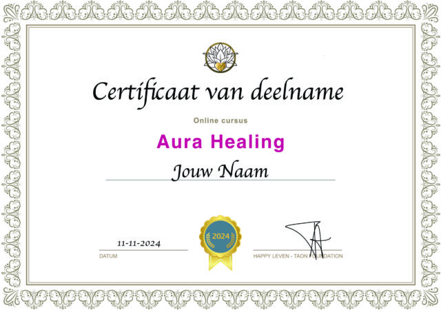 Certificaat van deelname Online cursus Aura healing 2024 Certificaat van deelname Online cursus Aura healing 2024